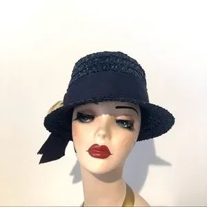 Vintage | Accessories | Vintage 4s Navy Blue Raffia Womens 